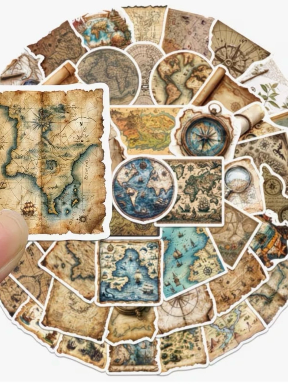 50 Vintage Nautical Map Stickers Travel Adventure Explore Brown & Blue - Picture 3 of 9